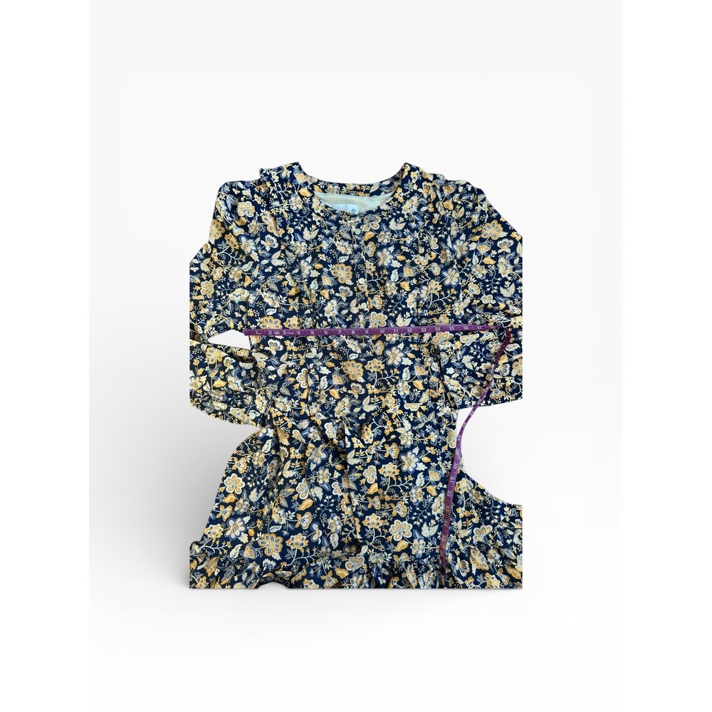 Cartolina Allyson Blue Floral Long Sleeve Ruffle Mini Dress XL Yellow White - Picture 6 of 9
